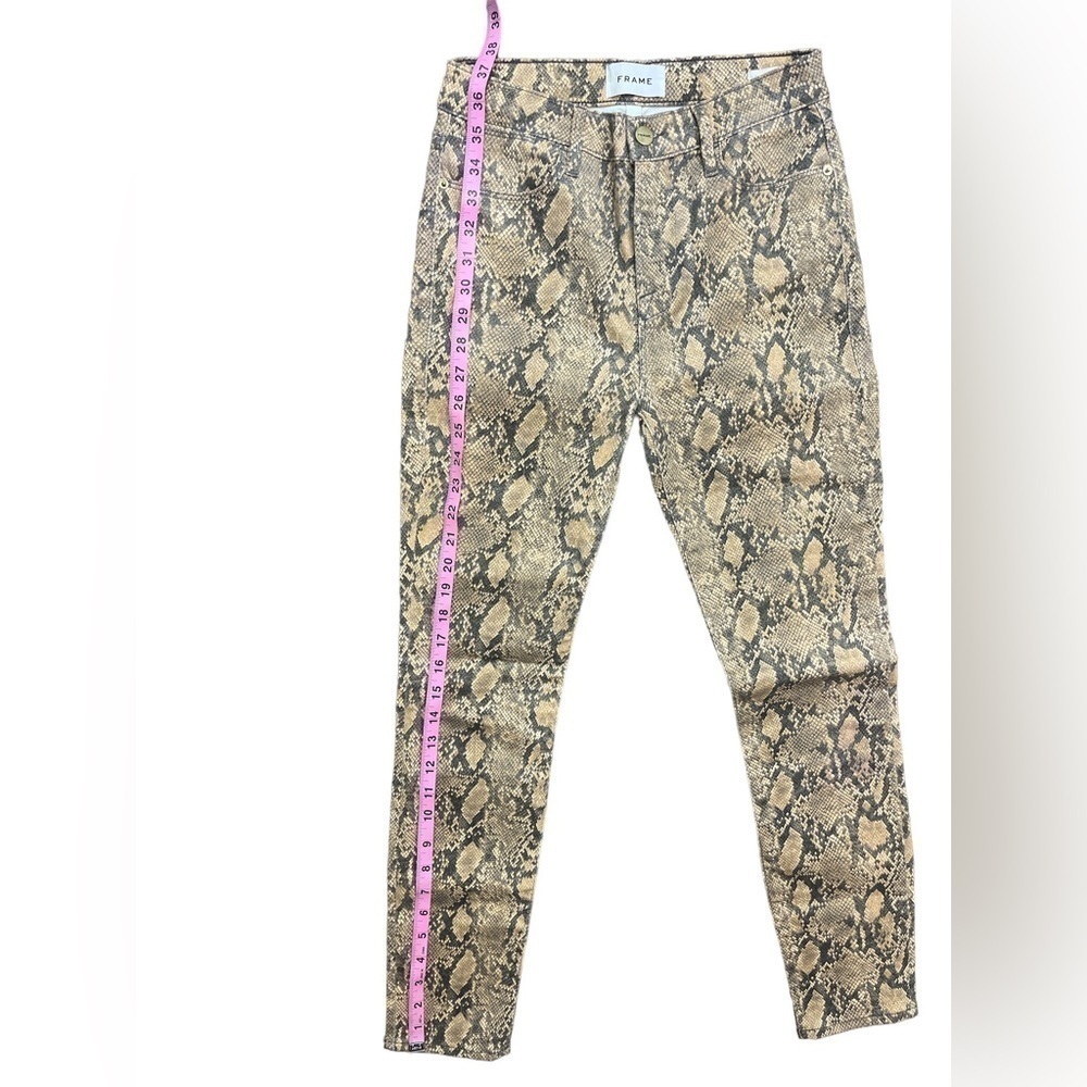 Frame Denim Jeans  Coated Python Le High Skinny Crop Stretch Wax Coated Tan /25 - Picture 5 of 7